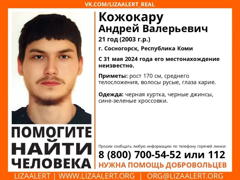 В Коми разыскивают пропавшего 21-летнего мужчину