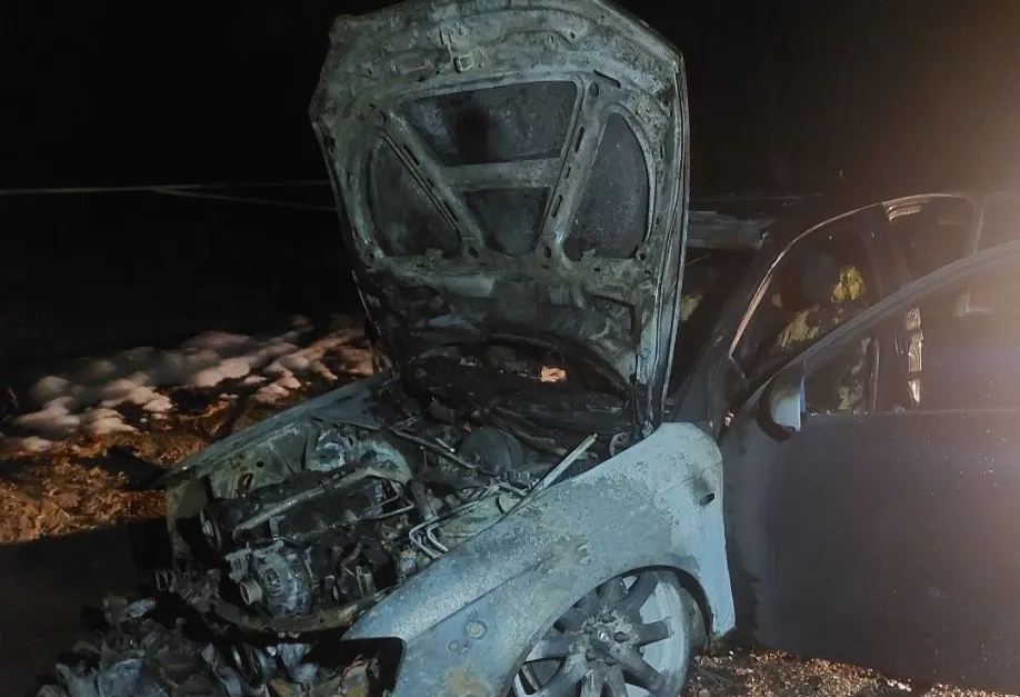 В Коми на трассе под Сосногорском пламя уничтожило легковой автомобиль