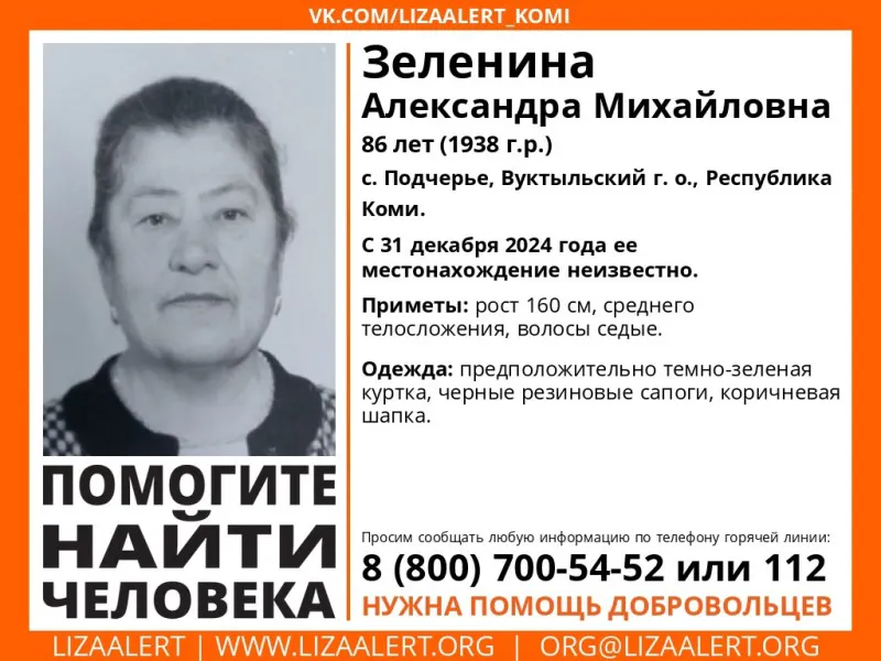 В Коми бесследно пропала 86-летняя женщина