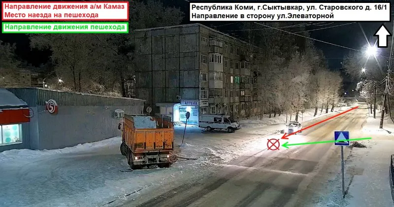В Коми ночью на дороге встретились пьяный пешеход и КамАЗ