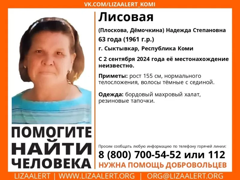 В Коми внезапно пропала 63-летняя пенсионерка